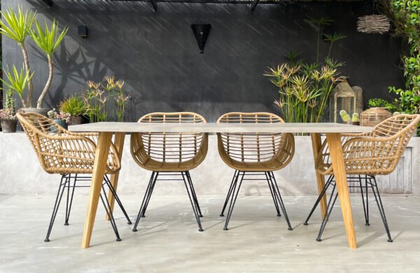 Table béton ciré pieds compas bois