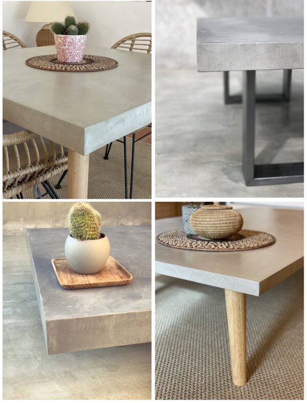 Table béton ciré sur mesure - plateau béton ciré - pieds métal ou bois - L’atelier Place est spécialisé dans la réalisation de mobilier d’intérieur sur mesure en béton ciré L’atelier Place est spécialisé dans la réalisation de mobilier d’intérieur sur mesure en béton ciré. Table basse béton ciré entièrement réalisée à la main et personnalisable. Table basse béton ciré sur mesure - plateau béton ciré - pieds métal ou bois- : table , table basse , meuble tv , desserte … C’est Innovant ! Grâce à la mise au point d’un concept innovant aussi bien dans la matière que dans la structure, les meubles béton ciré sont léger et facile d’entretien - Du choix ! Décliné dans une multitude de couleurs, de formes et de dimensions, le design est épuré et élégant, il répondra à toutes les attentes et les exigences de décorations - Unique ! Le rendu de la matière confère un aspect unique à chaque meuble. La vaste gamme de piètements proposés est personnalisable et les dimensions infinies pour personnaliser son meuble - Handmade ! Tous les meubles sont conçus et réalisés à la main de la tête aux pieds .Fabriqué sous 10 jours puis expédiés dans toute la France . Le béton ciré est un matériau moderne et esthétique qui combine l’apparence du béton avec une finition lisse et brillante. Il est souvent utilisé pour les revêtements de sols, murs, meubles, et même les plans de travail en raison de son aspect contemporain et de ses propriétés pratiques. Le béton ciré est apprécié pour sa résistance, sa durabilité et sa facilité d’entretien. Il est composé de béton, de pigments, de résines et d’autres additifs qui permettent de créer une finition lisse et uniforme BETON CIRE - TABLE -TABLE A DINER - TABLE SUR MESURE – TABLE BETON CIRE - TABLE REUNION - TABLE BASSE SUR MESURE – TABLE - BASSE BETON CIRE - TABLE BASSE – MEUBLE - MOBILIER SUR MESURE - MOBILIER BETON CIRE - FAIT MAIN – HANDMADE - PIEDS TABLE – PIEDS METAL - ILOT CENTRAL – BUREAU – SALON - SUR MESURE – DECORATION - DESIGN – MEUBLE - TABLE DE DINER – CUISINE – COMPTEMPORAIN - BOHEME CHIC - table béton ciré sur mesure - table fait main - table à diner - table repas - table salle à manger